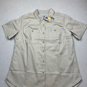 Carhartt Women's Short Sleeve Canvas SS Pro Shirt, Dark Khaki, Sz L (12/14)